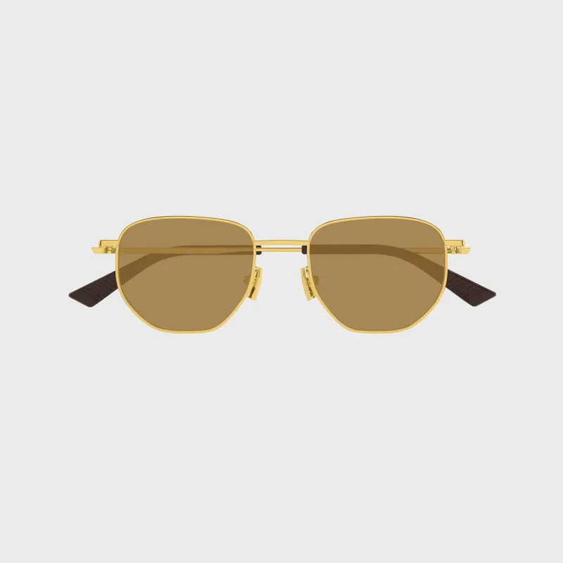 Bottega Veneta Unisex Metal Sunglasses - Gold / Brown made by Bottega Veneta