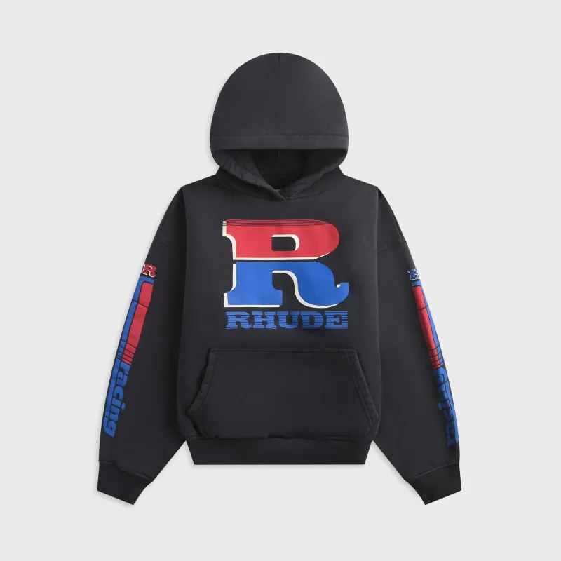 Rhude Split Petrol Logo Hoodie - Vintage Black / Red / Blue made by Rhude