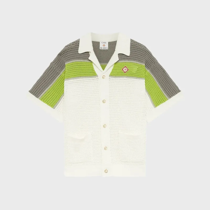 Casablanca Stripe Crochet Shirt - White sold by Kith