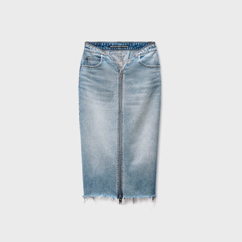 Alexander Wang Dipped V-Zip Waistband Skirt - Light Indigo made by Alexander Wang