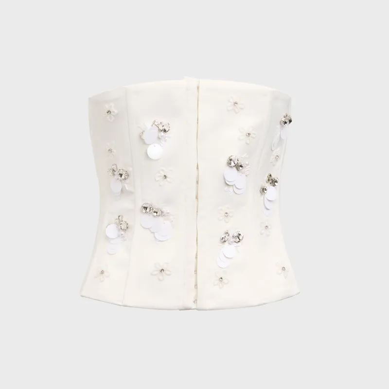 GUIZIO Embellished Satin Corset - White made by Guizio