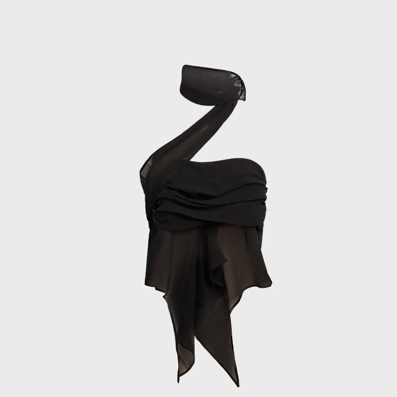 GUIZIO Chiffon Wrap Around Top - Black made by Guizio