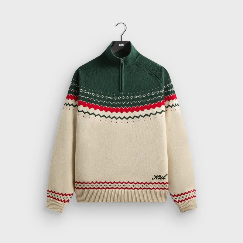 Kithmas Serif Fair Isle Rue Wyona Quarter Zip - Heather Oatmeal made by Kith