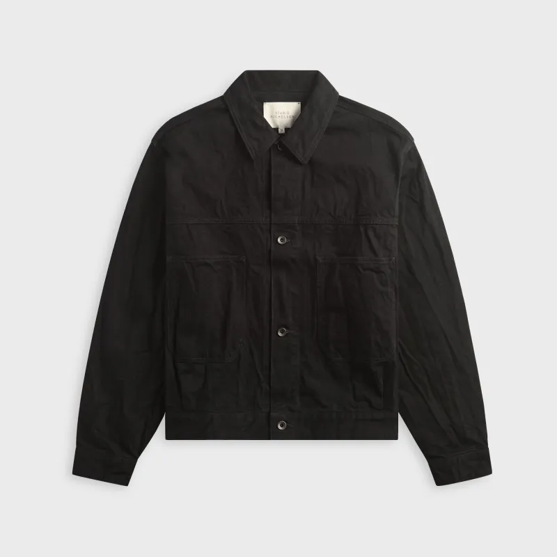 Studio Nicholson Nyle Crinkle Denim Jacket - Black made by Studio Nicholson