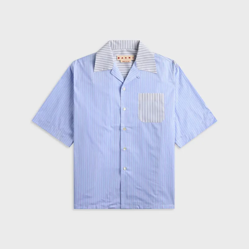 Marni Striped Poplin Short Sleeve Shirt - Light Blue made by Marni