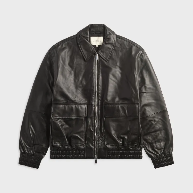 Studio Nicholson Piston Leather Jacket - Black made by Studio Nicholson