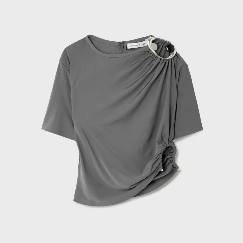 Christopher Esber Prica Crystal Ruched Jersey Tee - Blue Granite made by Christopher Esber