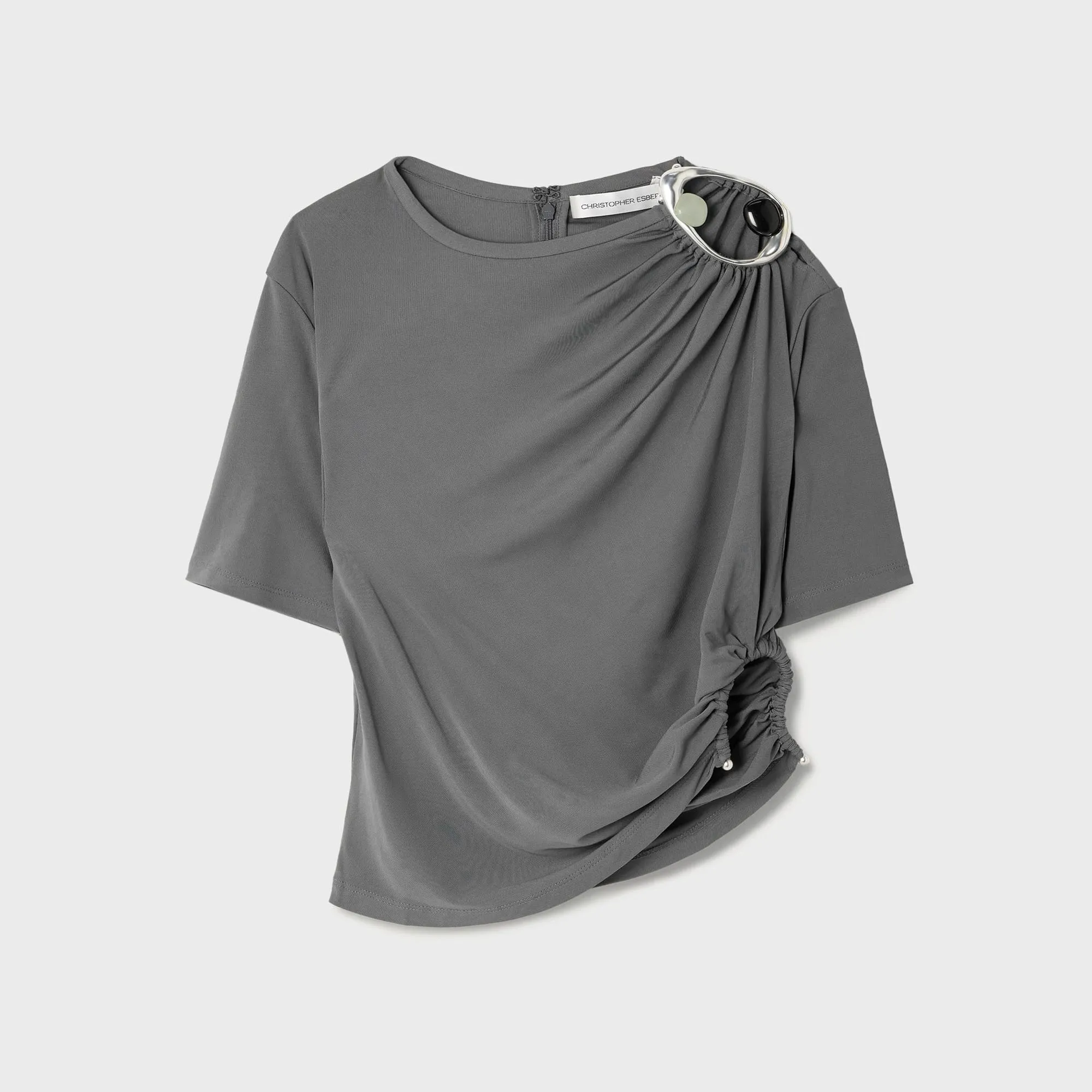 Christopher Esber Prica Crystal Ruched Jersey Tee - Blue Granite sold by Kith