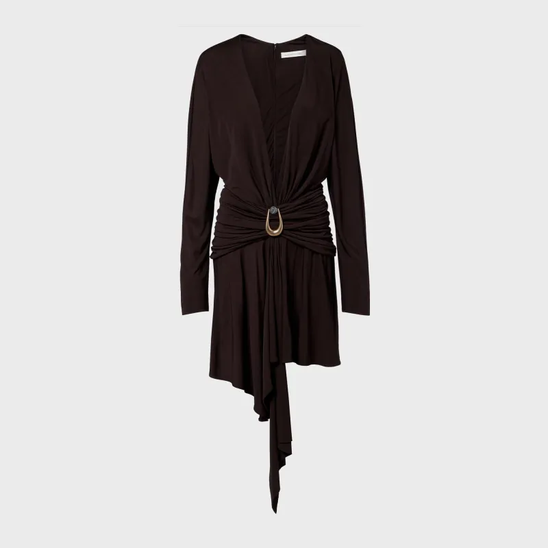 Christopher Esber Stone Pin Scarf Drope Longsleeve Mini Dress - Umber made by Christopher Esber