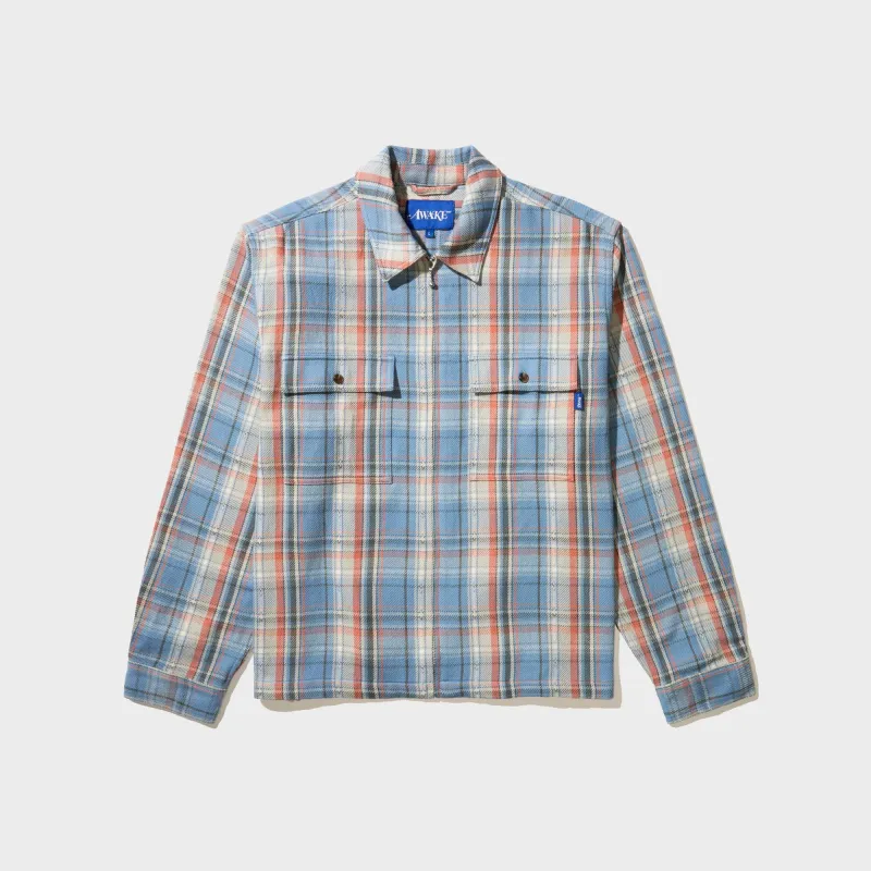 Awake NY Rivington Zip Flannel Shirt - Blue made by Awake