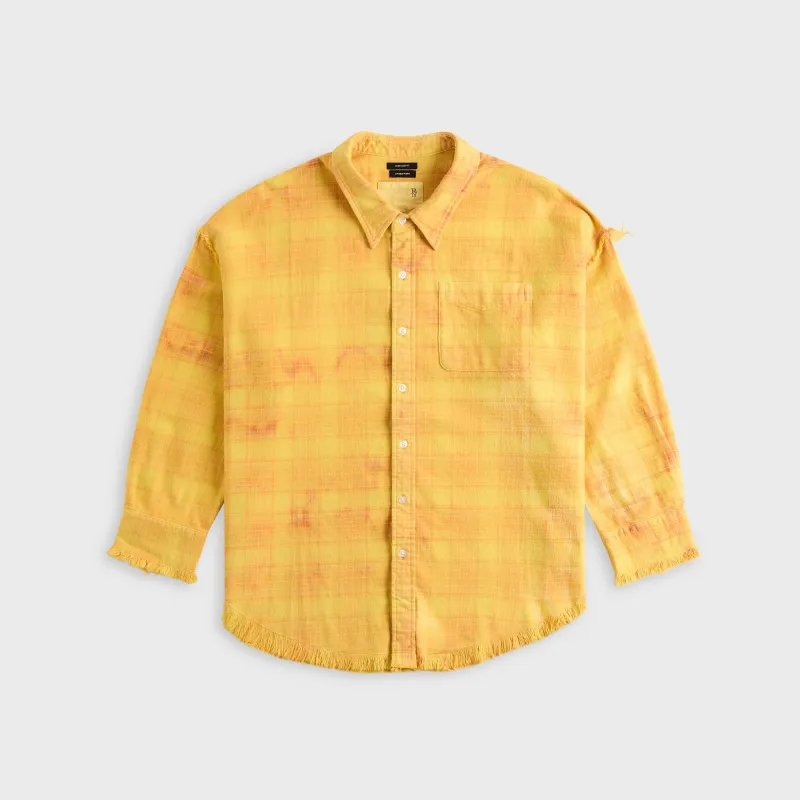 R13 Shredded Seam Drop Neck Shirt - Yellow Plaid made by R13