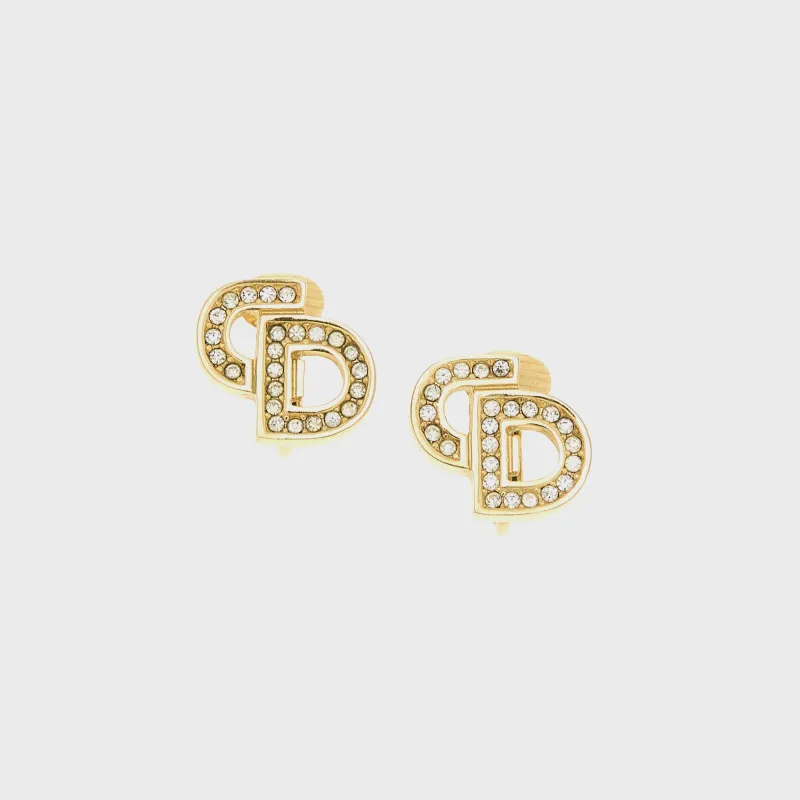 WGACA Dior Gold Crystal CD Earrings - Gold made by What Goes Around Comes Around