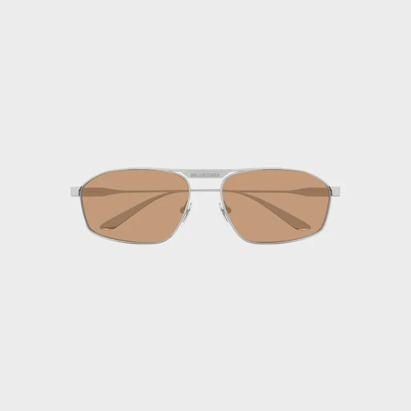 Balenciaga BB0416S Rectangle Metal Sunglasses - Ruthenium / Brown made by Balenciaga