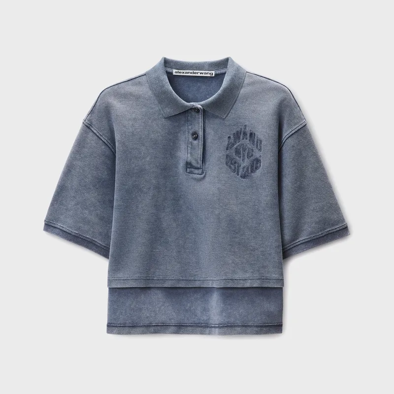 Alexander Wang Oversized High-Low Polo Top - Washed Navy made by Alexander Wang
