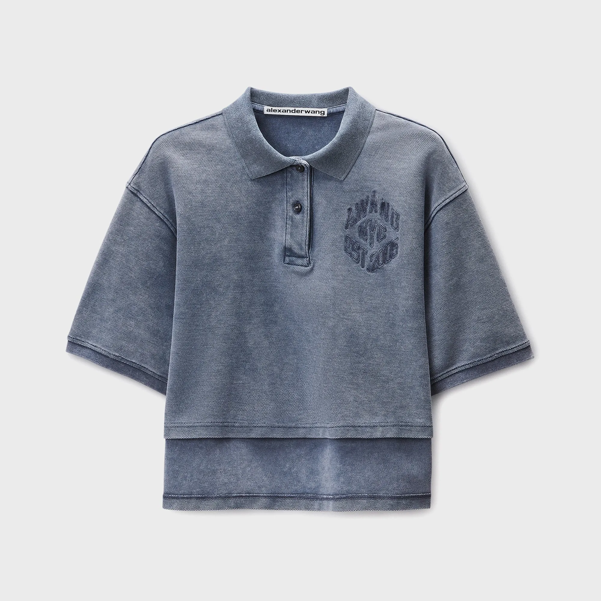 Alexander Wang Oversized High-Low Polo Top - Washed Navy sold by Kith