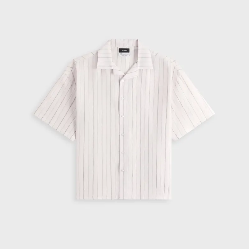 Willy Chavarria Camp Collar Short Sleeve Shirt - White / Black Stripe made by Willy Chavarria