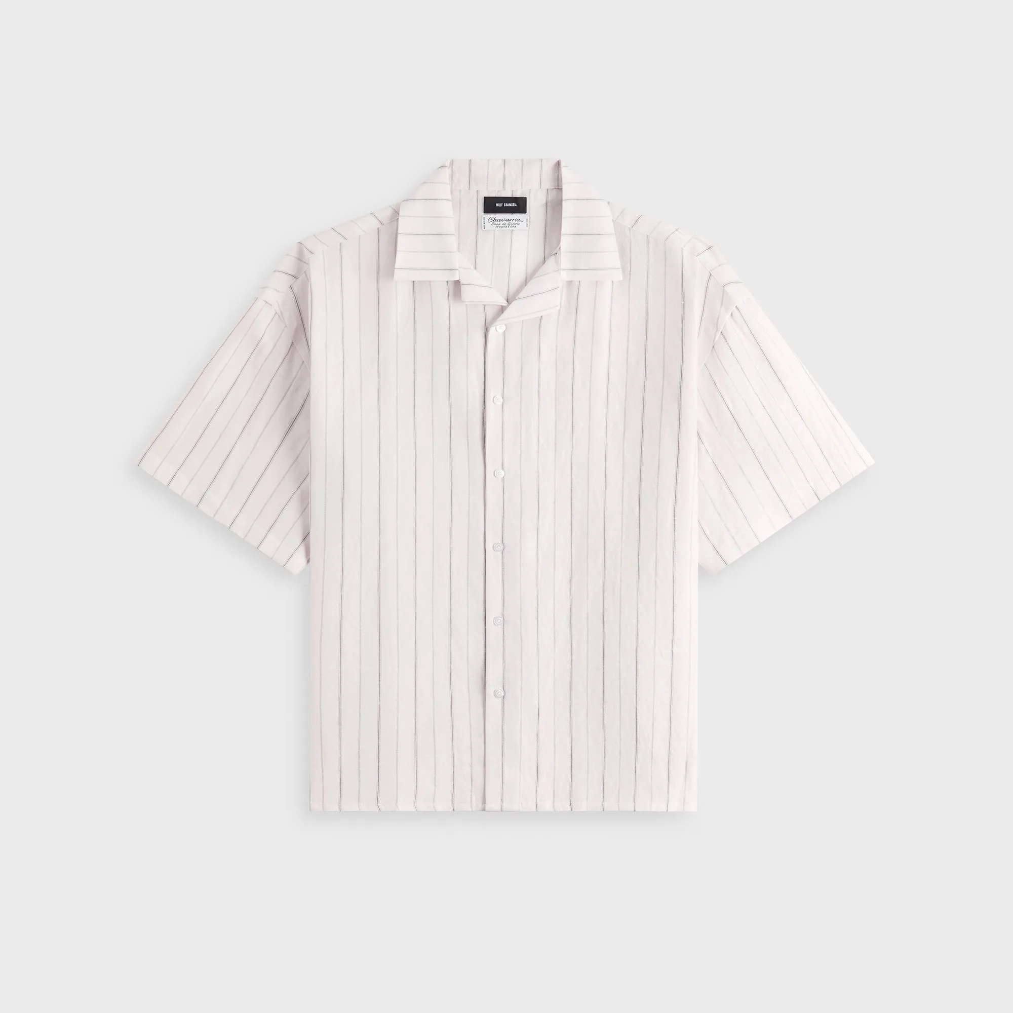 Willy Chavarria Camp Collar Short Sleeve Shirt - White / Black Stripe sold by Kith