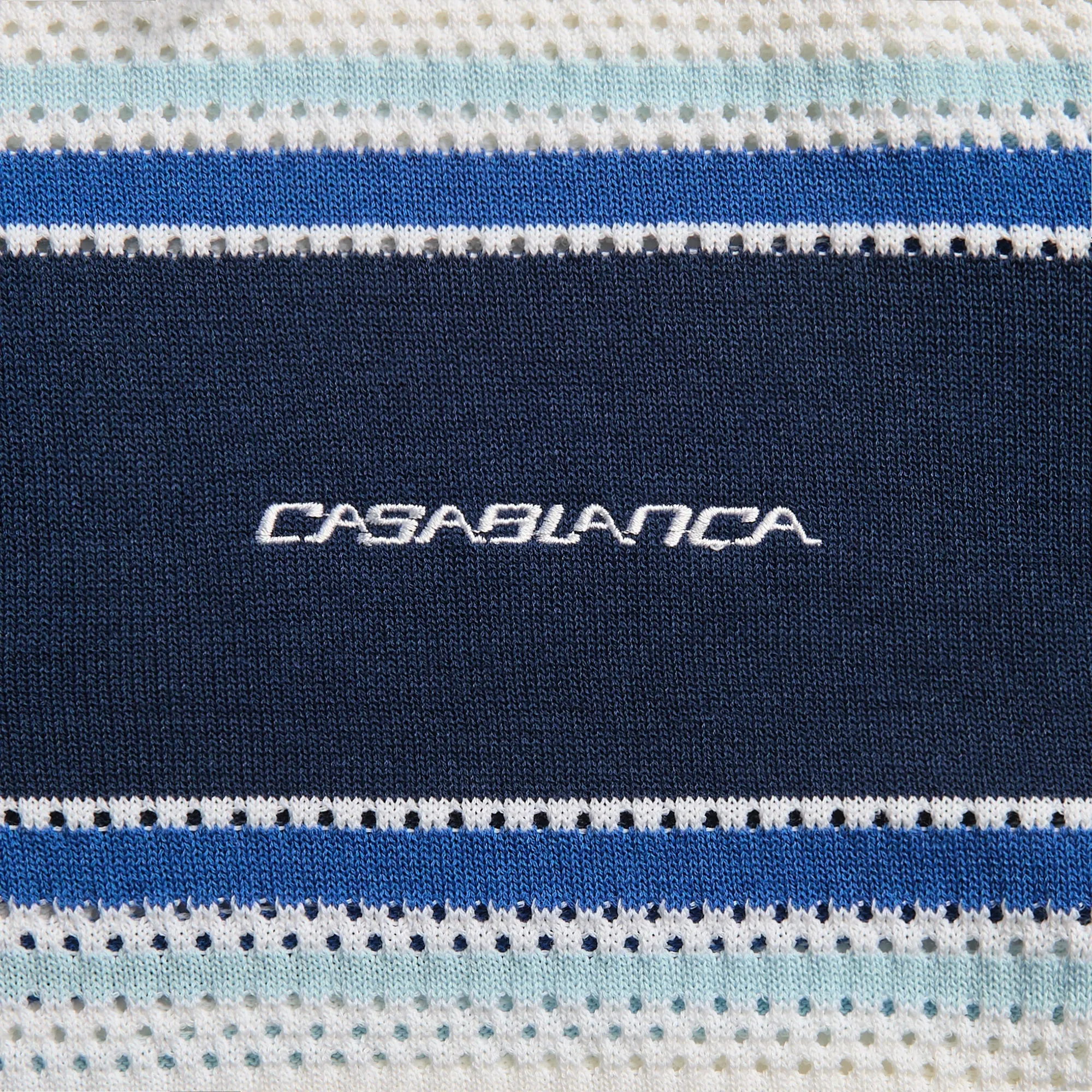 Casablanca Striped Mesh Short Sleeve Polo Shirt - White / Blue sold by Kith product image thumbnail 3