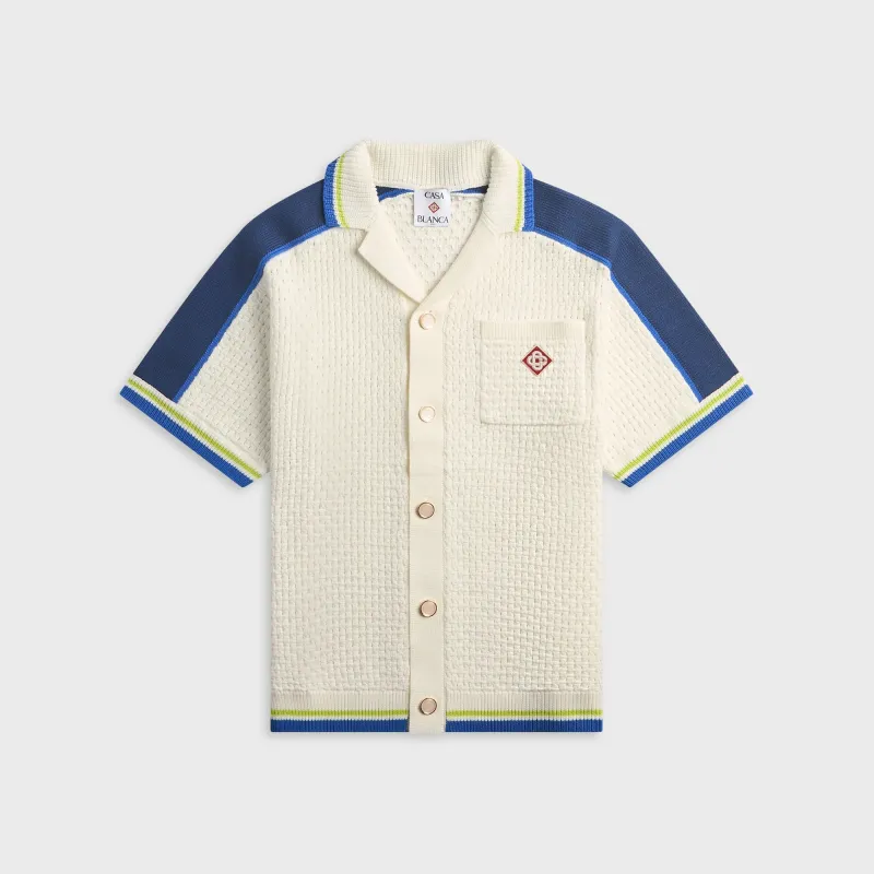 Casablanca Short Sleeve Crochet Shirt - White / Blue / Yellow made by Casablanca