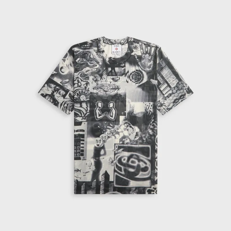 Casablanca Rave Collage Short Sleeve Mesh Tee - Black / White made by Casablanca