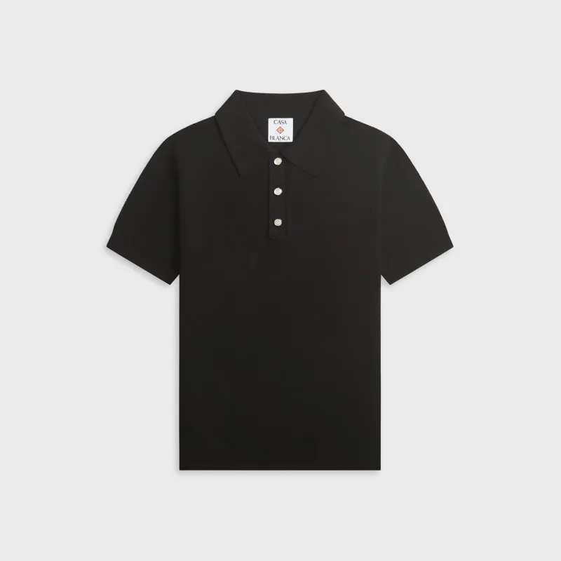 Casablanca Pointelle Monogram Short Sleeve Polo Shirt - Black made by Casablanca