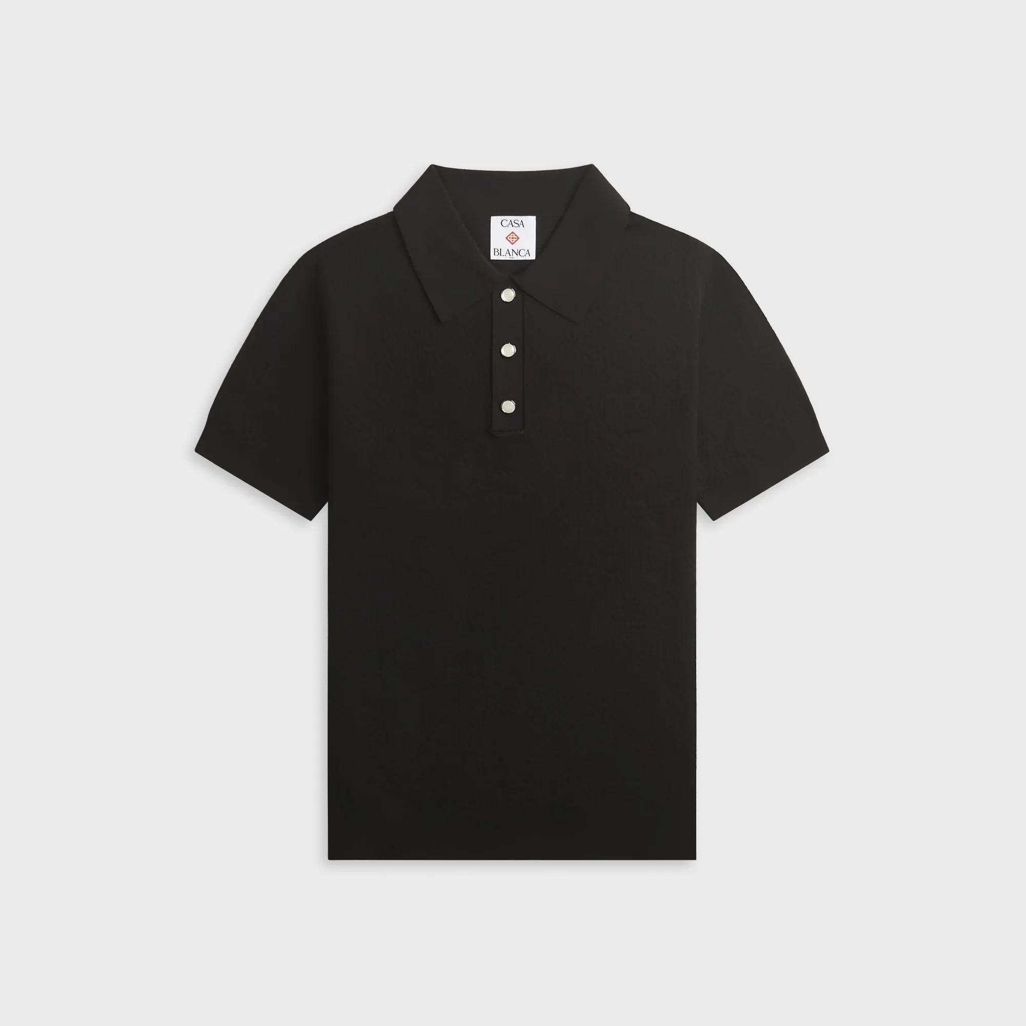 Casablanca Pointelle Monogram Short Sleeve Polo Shirt - Black sold by Kith
