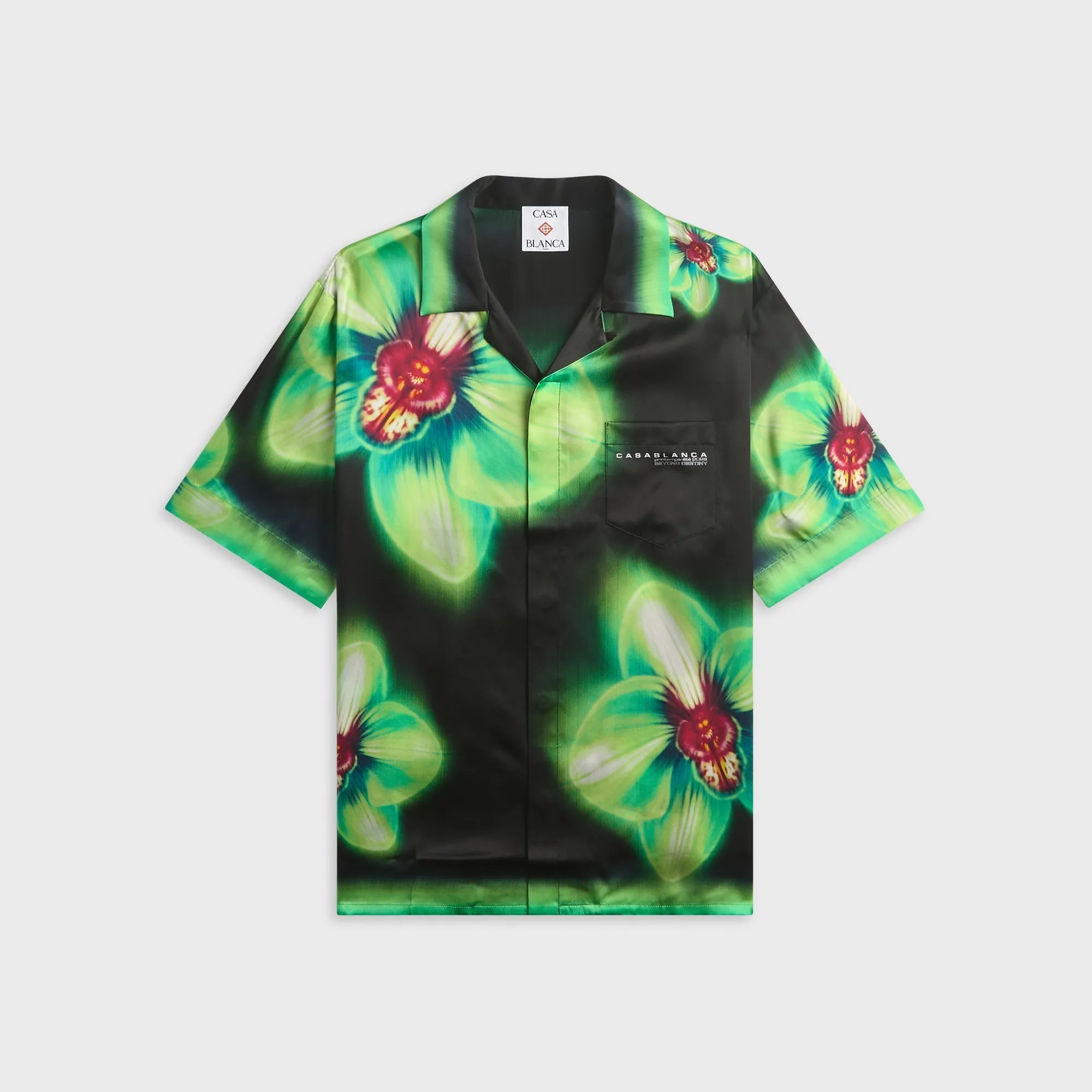 Casablanca Orchid Glitch Short Sleeve Silk Shirt - Black sold by Kith