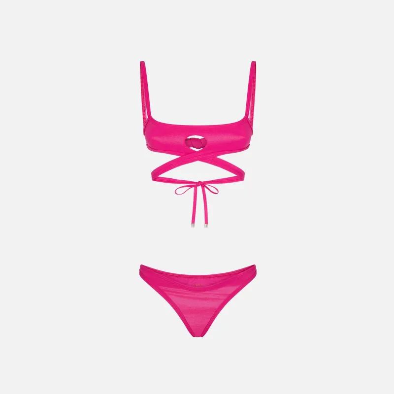 The Attico Wet Lycra Bikini - Fuchsia sold by Kith
