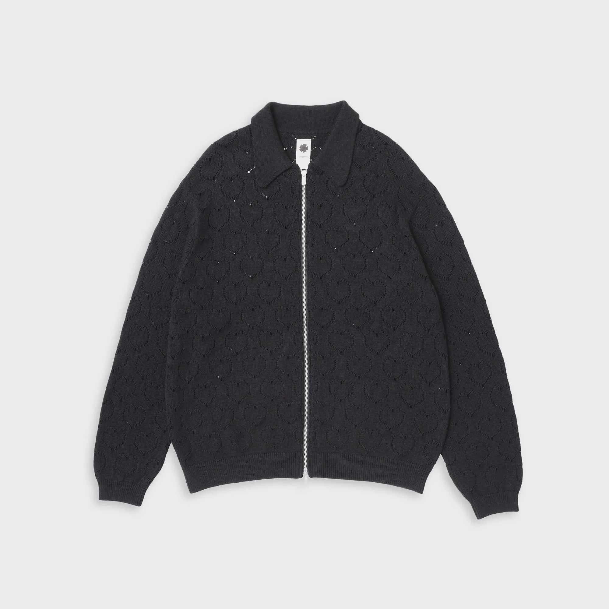 vowels Eyelet Knitted Zip Up Sweater - Black sold by Kith
