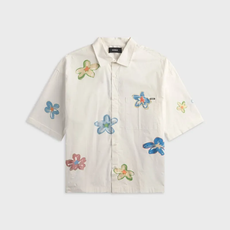 NAHMIAS Super Bloom Cropped Short Sleeve Shirt - White made by Nahmias