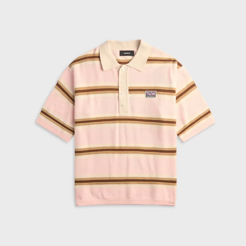 NAHMIAS Knit Striped Polo - Soft Pink Stripe made by Nahmias