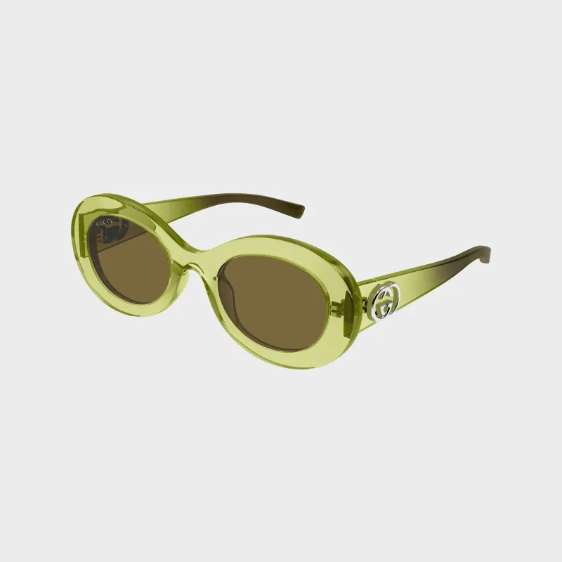 Gucci Oval Frame Sunglasses - Green / Brown made by Gucci