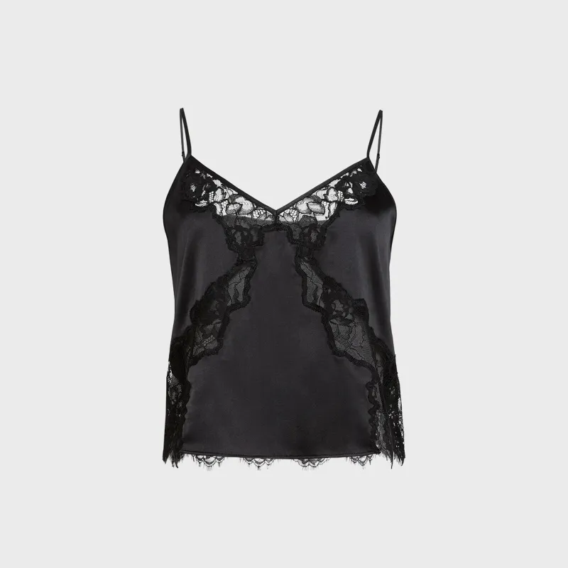 Fleur du Mal Juliet Lace Silk Cami Top - Black made by Fleur du Mal