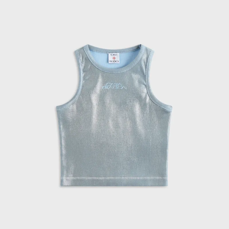 Casablanca Ribbed Silver Plated Tank Top - Silver / Blue made by Casablanca