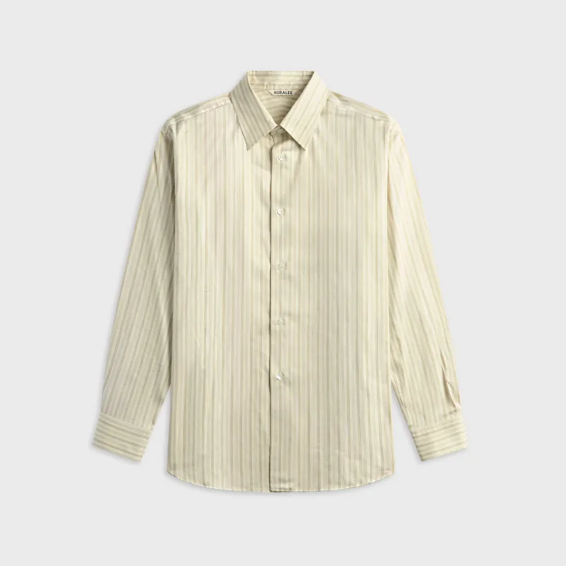 Auralee Cotton Silk Stripe Double Cuff Shirt - White made by Auralee