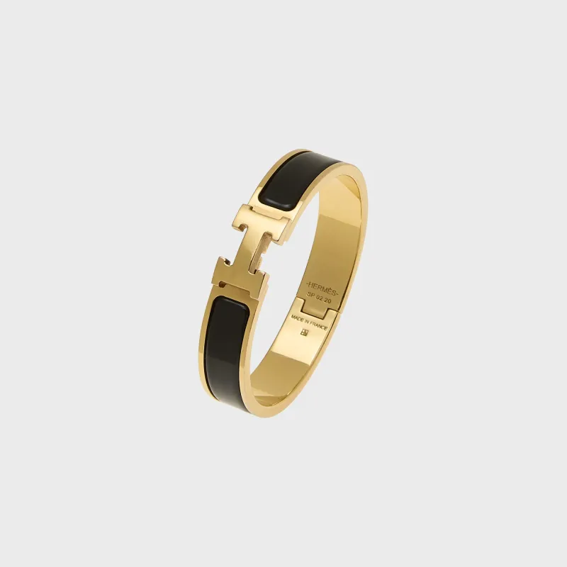 WGACA Hermes Clic H Bracelet Narrow - Black / Gold made by What Goes Around Comes Around