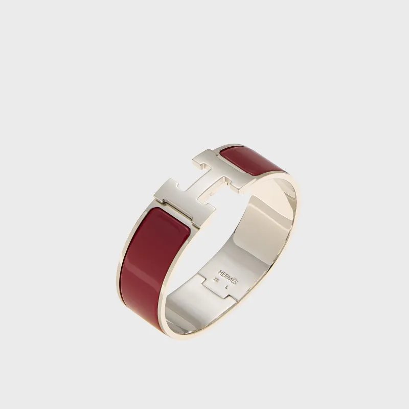 WGACA Hermes Clic Clac H Wide Bracelet - Red / Silver made by What Goes Around Comes Around