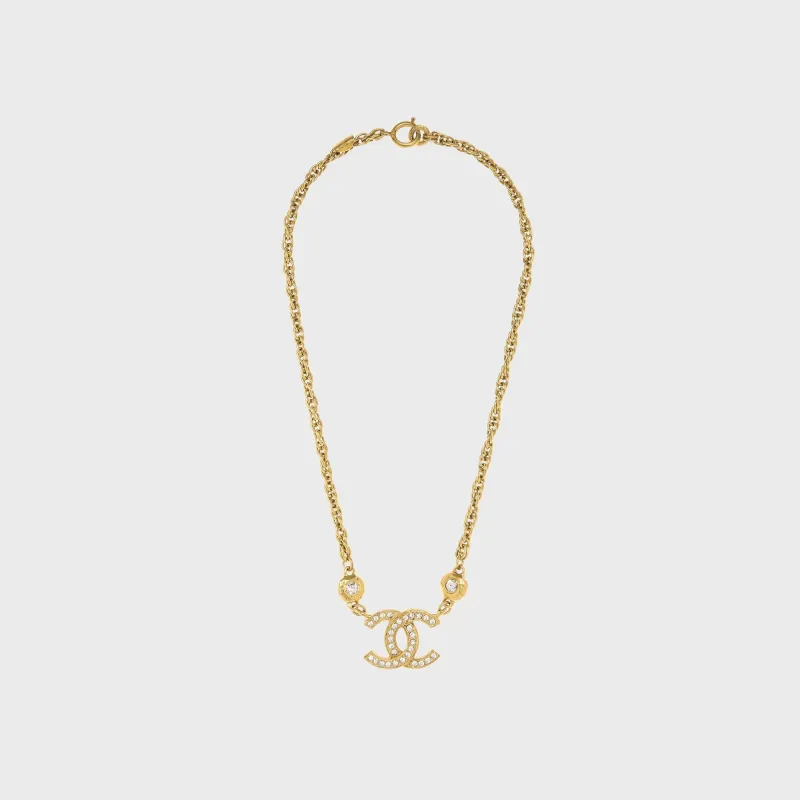 WGACA Chanel Crystal CC Logo Pendant Necklace - Gold made by What Goes Around Comes Around