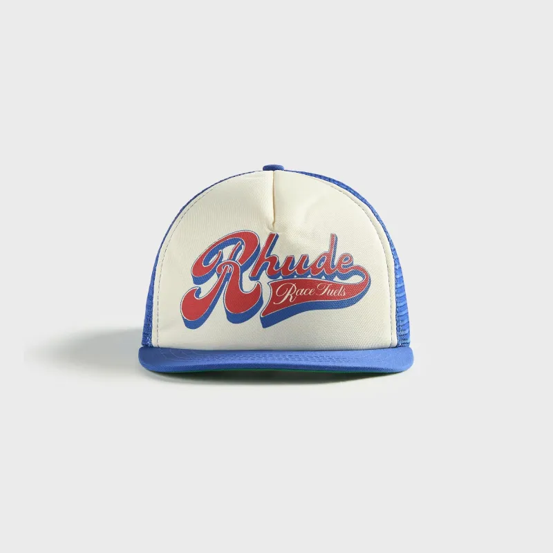 Rhude Pit Stop Trucker Hat - White / Blue / Red made by Rhude