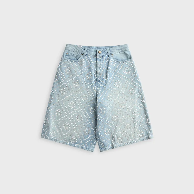 Casablanca Pearly Monogram Wide Leg Denim Short - Denim made by Casablanca