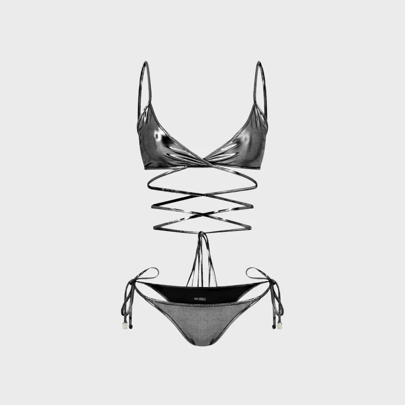 The Attico Coated Bikini Set - Dark Silver made by The Attico