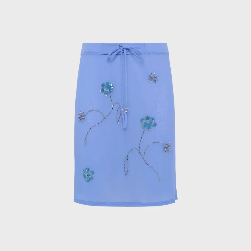 Siedres Liz Embroidered Semi Sheer Mesh Midi Skirt - Blue made by Siedres
