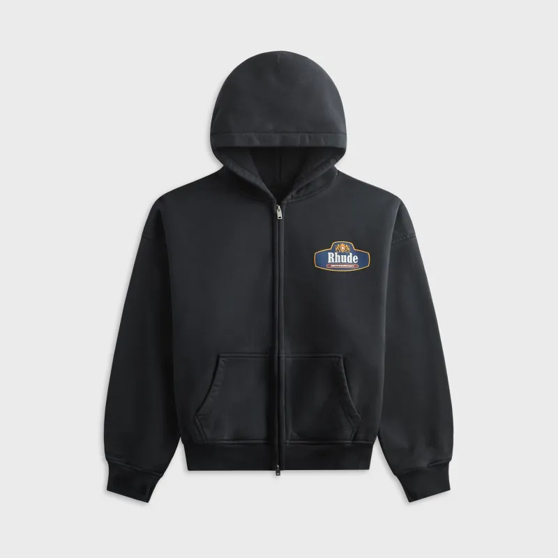 Rhude Racing Crest Zip-Up Hoodie - Vintage Black / Navy made by Rhude