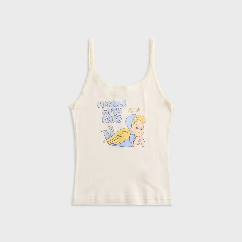 ReDone Lace Strap Tank Handle With Care - Vintage White made by Re/Done