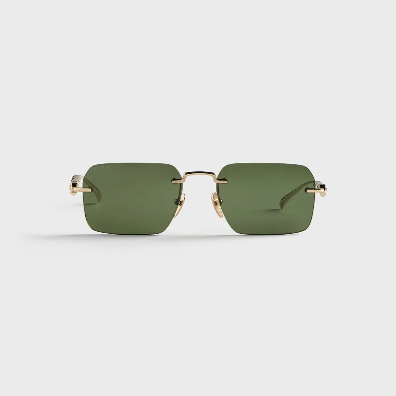 Gucci GG2154S Metal Rectangle Sunglasses - Gold / Green made by Gucci