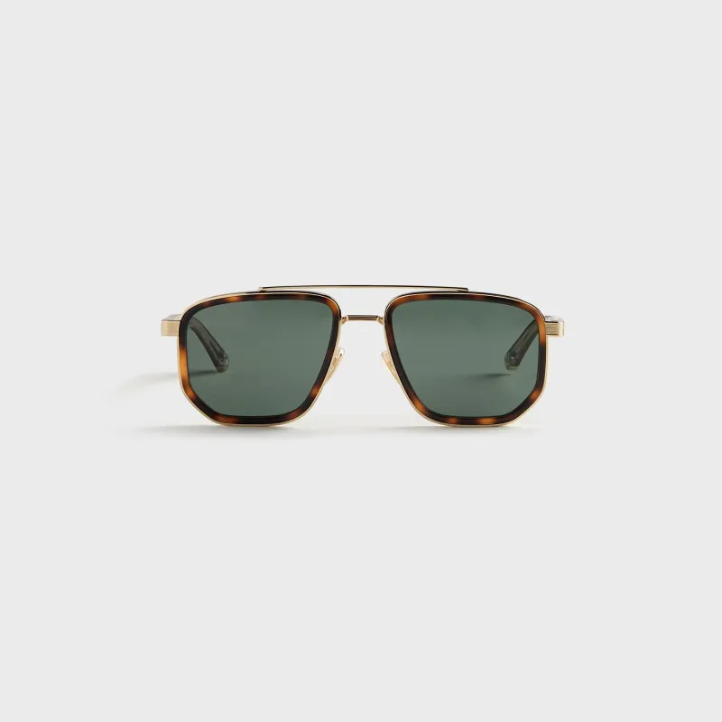 Gucci GG2073S Navigator Frame Sunglasses - Gold / Havana / Green made by Gucci