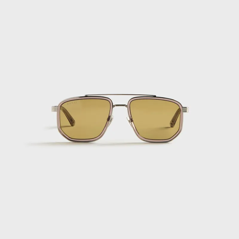 Gucci GG2073S Navigator Frame Sunglasses - Brown / Silver made by Gucci