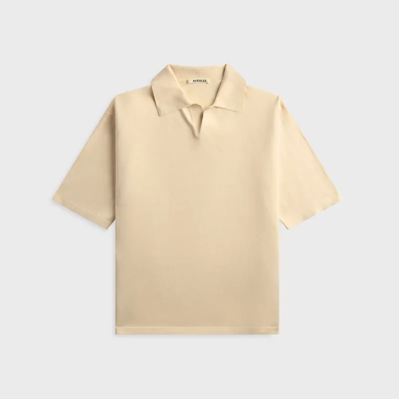 Auralee High Gauge Tussah Silk Knit Skipper Polo - Ivory made by Auralee