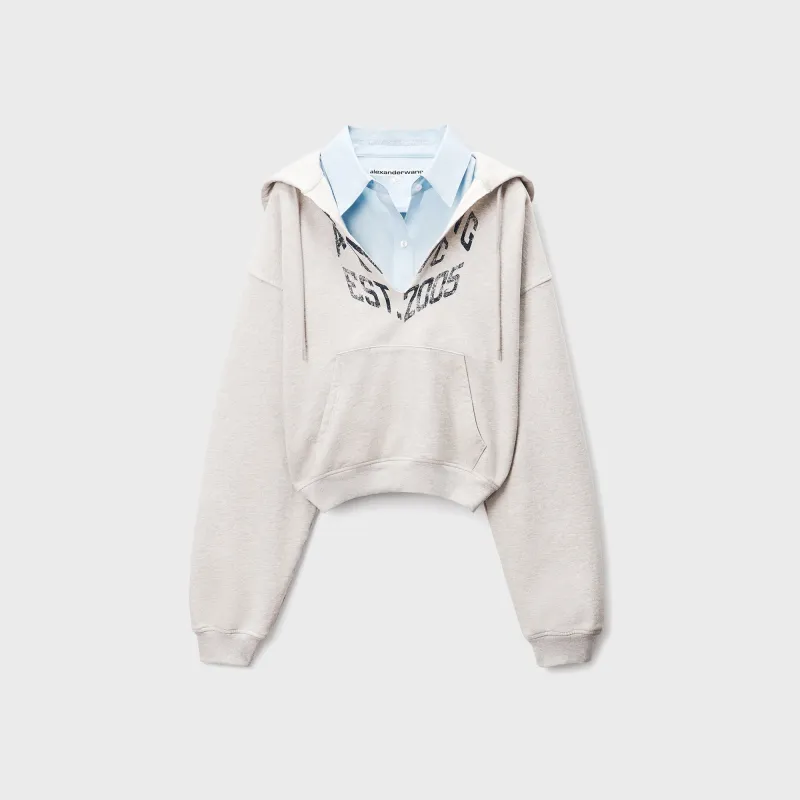 Alexander Wang Slashed Hoodie With Cropped Dickie Shirt - Heather Grey made by Alexander Wang