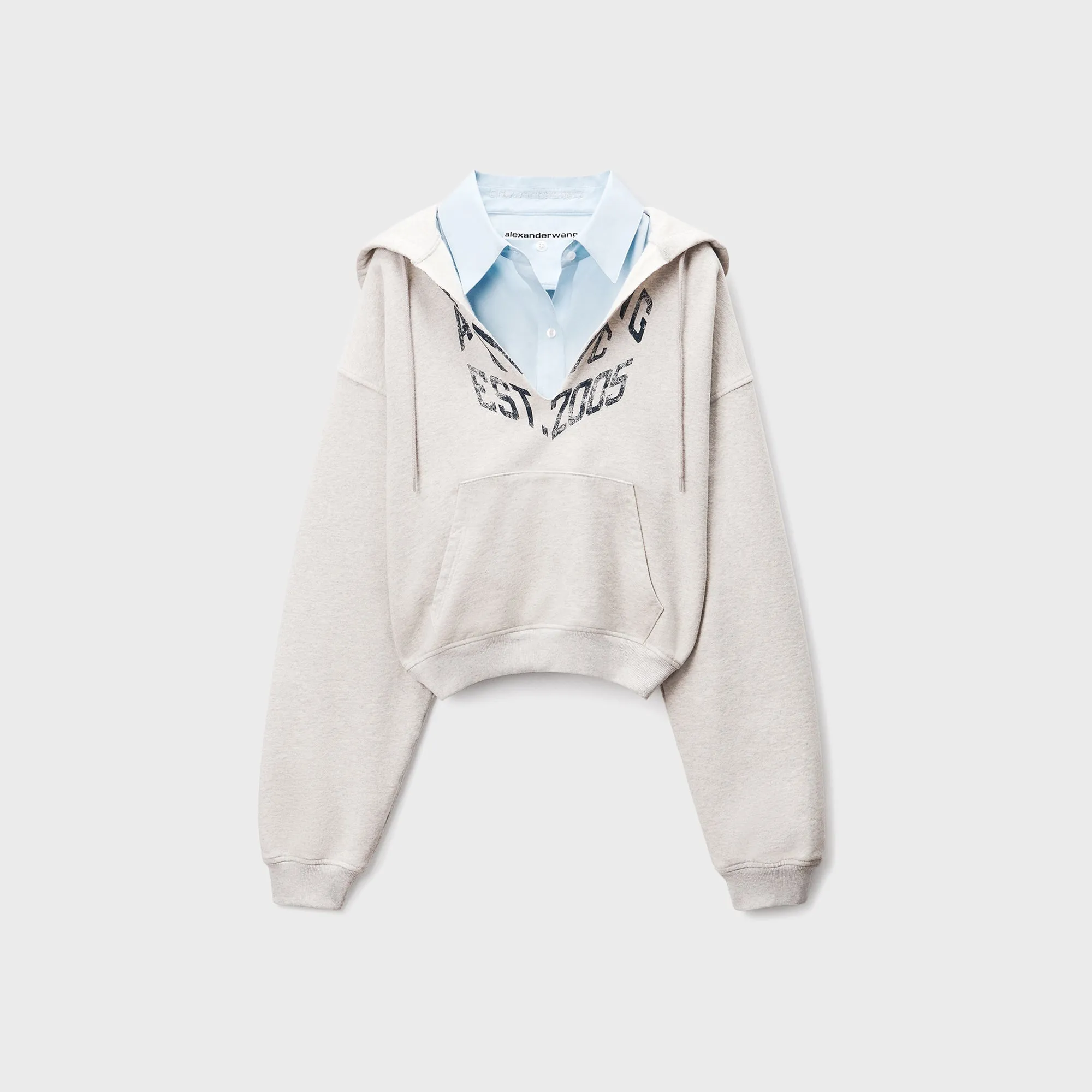 Alexander Wang Slashed Hoodie With Cropped Dickie Shirt - Heather Grey sold by Kith